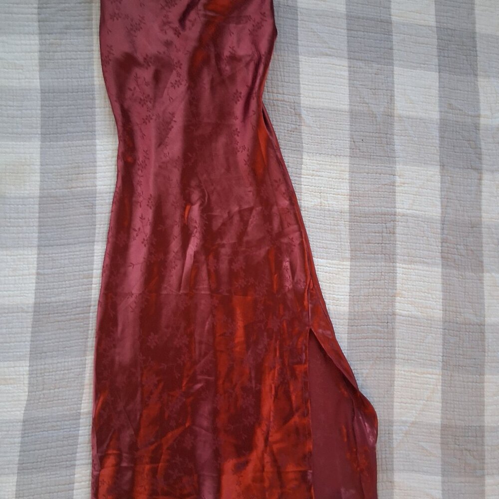 Red floral satin dress